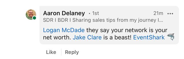 LinkedIn comment from Aaron Delaney