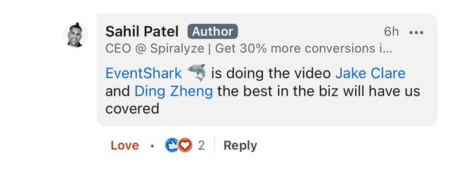 LinkedIn comment from Sahil Patel, CEO at Spiralyze