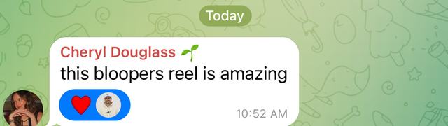 Telegram message from Cheryl Douglass