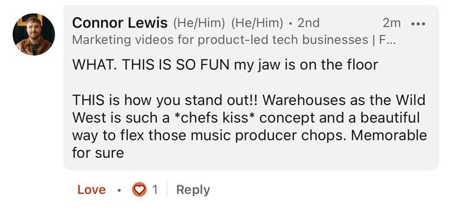 LinkedIn comment from Connor Lewis