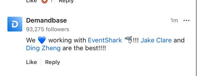 LinkedIn post from Demandbase praising EventShark