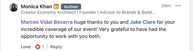 LinkedIn comment from Monica Khan