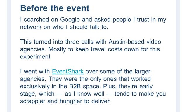 Written review about choosing EventShark over larger agencies