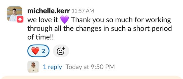 Slack thanks for fast turnaround