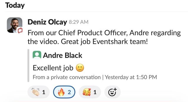 Slack message relaying CPO praise for the video