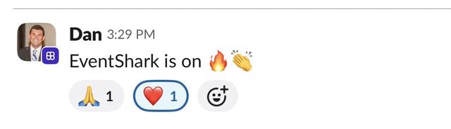Slack message: EventShark is on fire