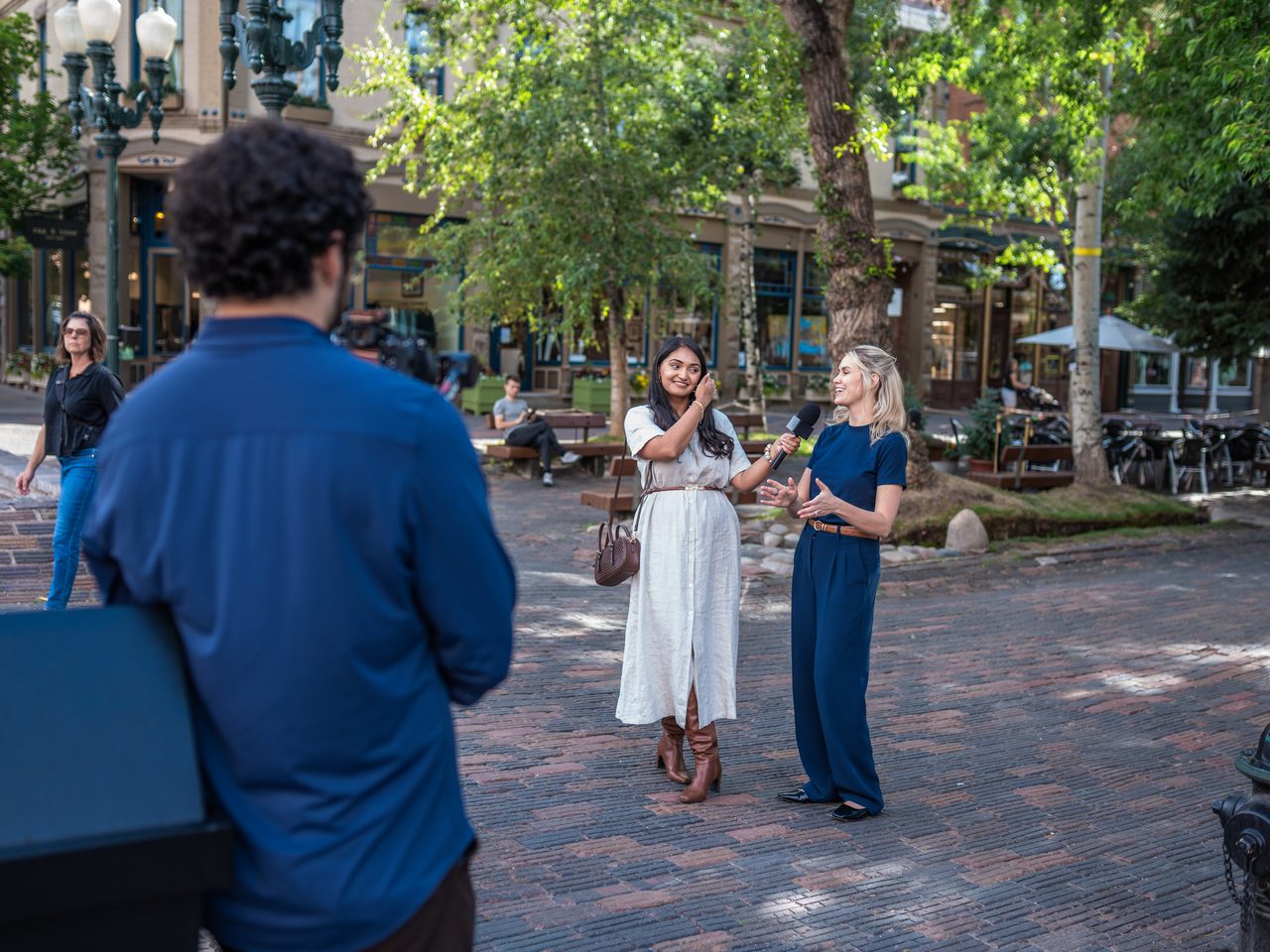 Filming street interviews in downtown Aspen