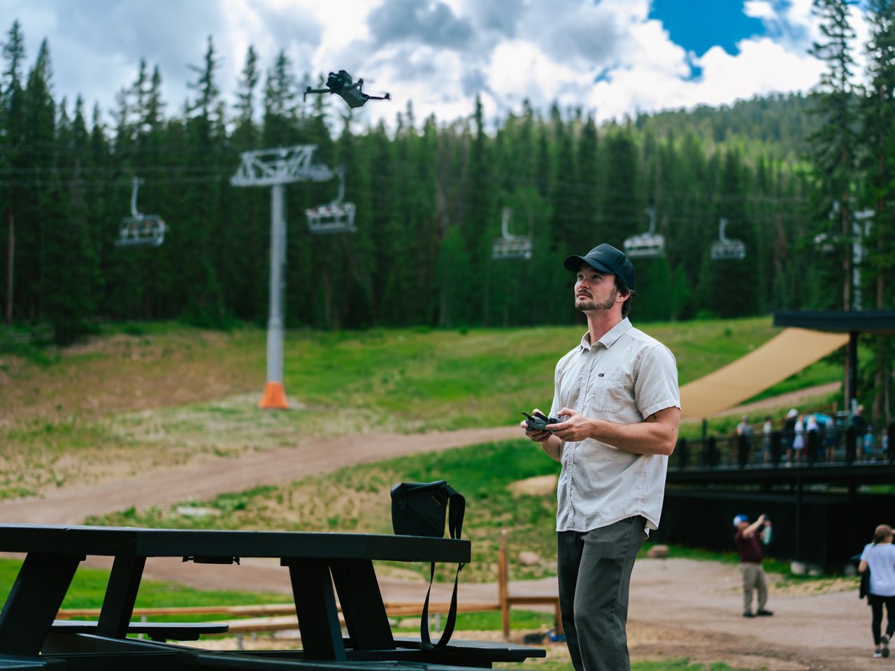 Flying the drone for aerial coverage in Aspen
